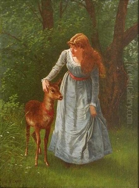 Young Maiden With Doe Oil Painting by Samuel S. Carr