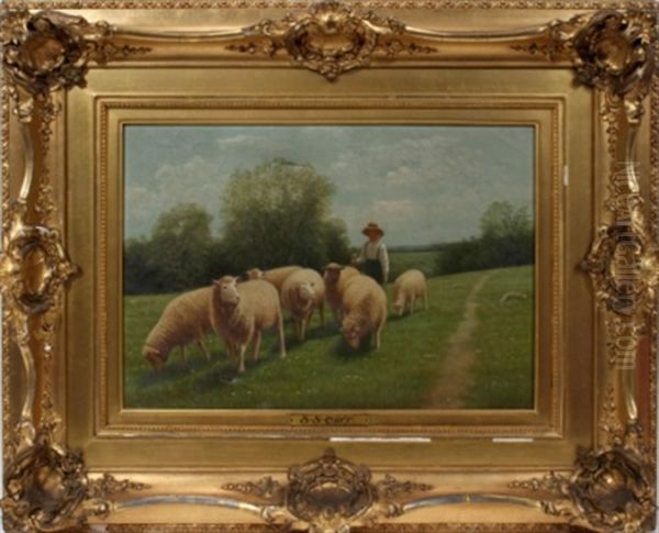 Young Boy With Sheep Oil Painting by Samuel S. Carr