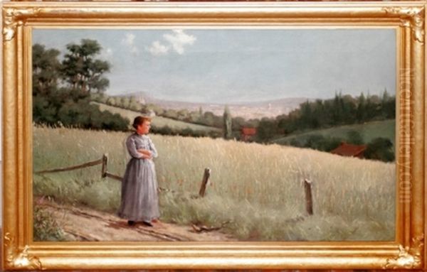 Girl In Landscape Oil Painting by Samuel S. Carr