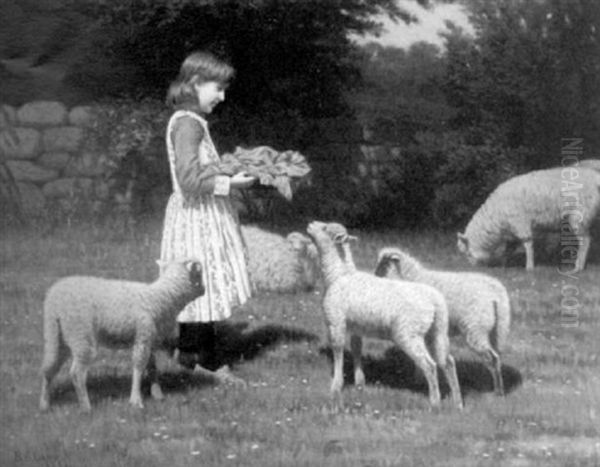 Feeding The Lambs Oil Painting by Samuel S. Carr