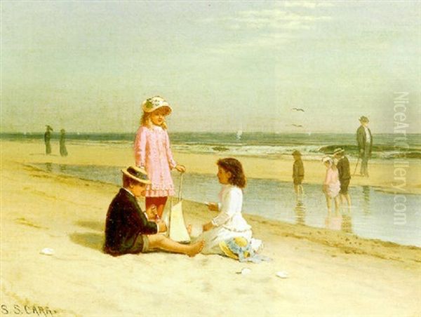 Children At The Beach Oil Painting by Samuel S. Carr