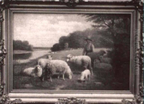 Boy With Sheep Oil Painting by Samuel S. Carr