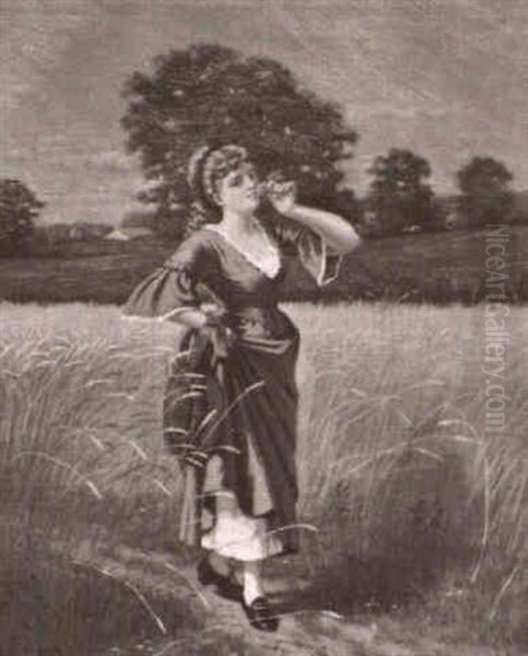 Lady In A Field Oil Painting by Samuel S. Carr