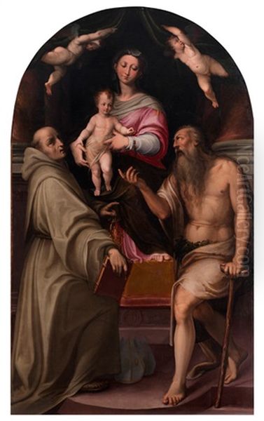 Thronende Madonna Mit Kind, Heiligem Bernhard Und Paulus Eremita Oil Painting by Agostino Carracci