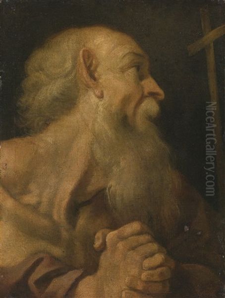 Study Of A Bearded Man Oil Painting by Agostino Carracci