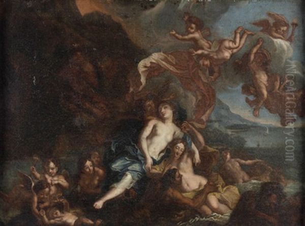 Galatea Und Polyhemus, Vielfigurige Darstellung Mit Kleinen Eroten Oil Painting by Agostino Carracci