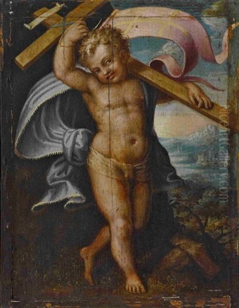 Christusknabe Mit Kreuz Und Siegesfahne by Agostino Carracci