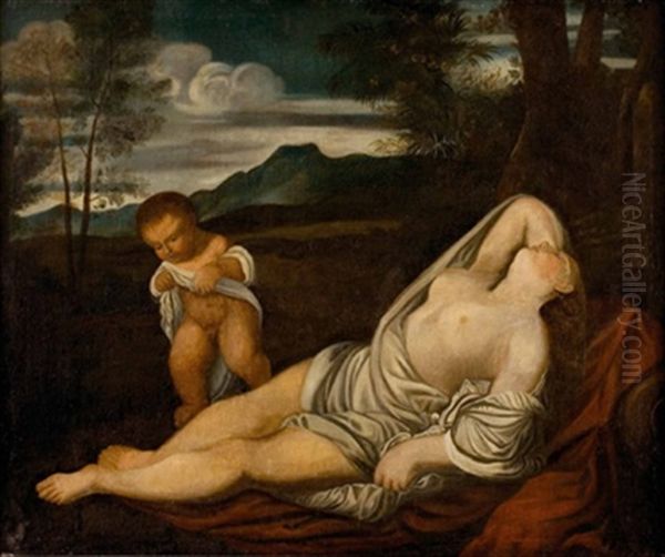 Ruhende Venus Mit Amor Oil Painting by Agostino Carracci