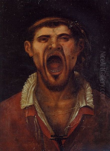 A Peasant Man Shouting Oil Painting by Agostino Carracci