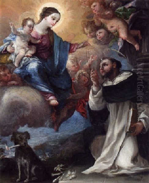 Saint Dominic Receiving The Rosary From The Virgin Oil Painting by Agostino Carracci