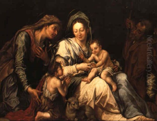 Heliga Familjen Samt Elisabeth Och Johannesbarnet Oil Painting by Agostino Carracci