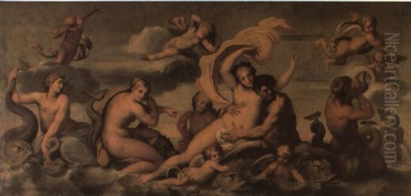 A Woman Borne Off By A Sea God(?) Oil Painting by Agostino Carracci