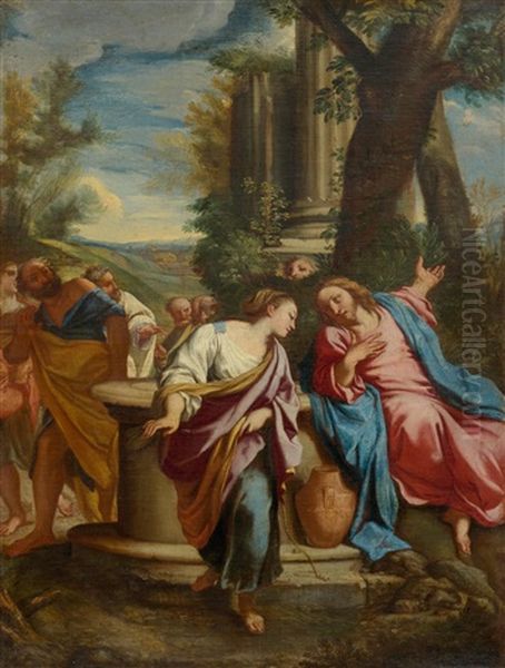 Christ And The Samaritan Woman Oil Painting by Annibale Carracci