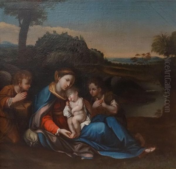 Le Repos De La Vierge Et De L'enfant Jesus Pendant La Fuite En Egypte Oil Painting by Annibale Carracci