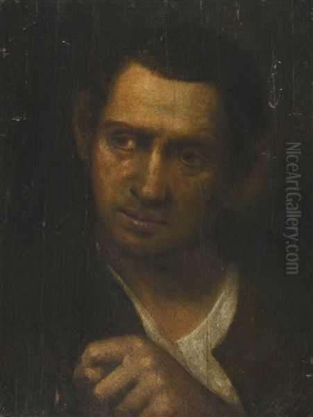 A Man, Bust-length, Holding Up His Fist Oil Painting by Annibale Carracci