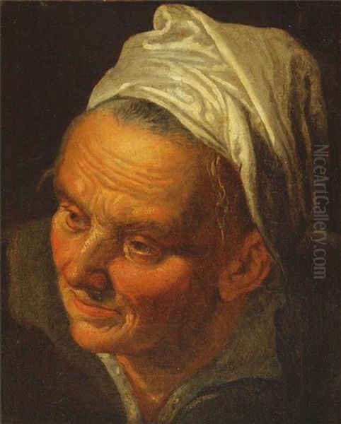 Kopfstudie Einer Alten Frau Mit Weisem Seidentuch Oil Painting by Annibale Carracci