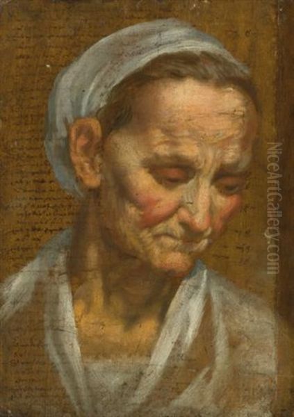 Head Of An Old Woman Looking Down To The Right Oil Painting by Annibale Carracci