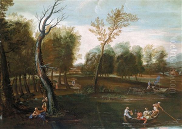 Flusslandschaft Mit Figuren - Paesaggio Fluviale Con Figure Oil Painting by Annibale Carracci