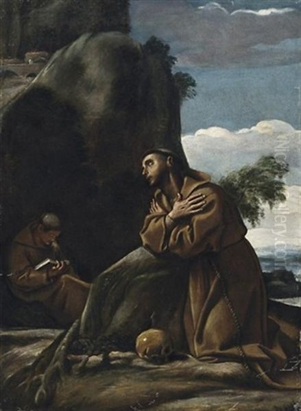 Der Hl. Franziskus Vor Felsenlandschaft Oil Painting by Annibale Carracci