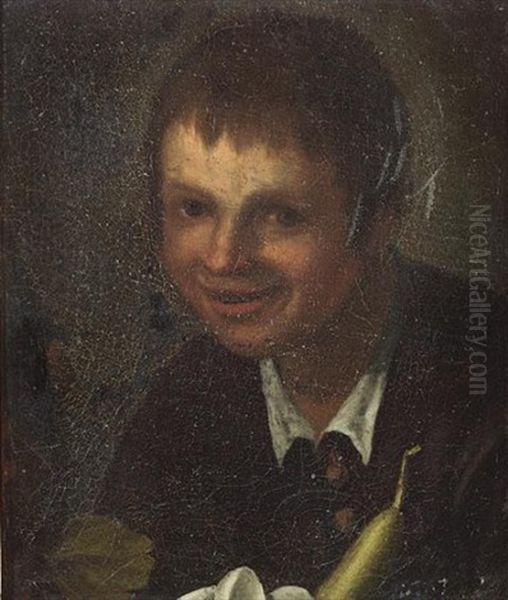 Portrait Of A Boy, Bust-length, In A Brown Coat With A White Shirt, Holding Some Vegetables Oil Painting by Annibale Carracci