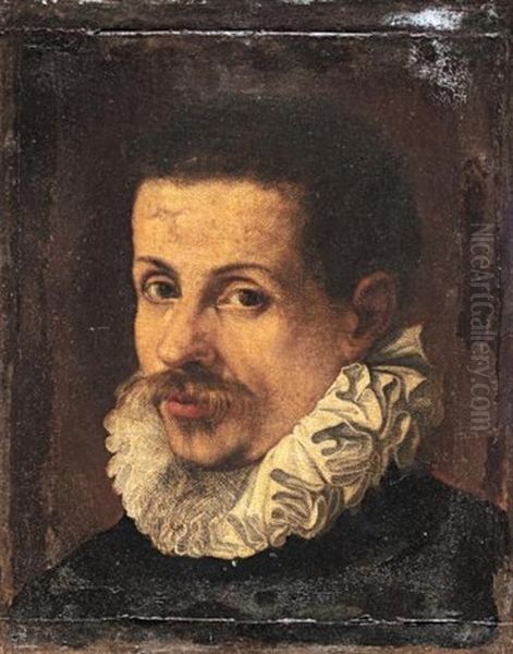 Portrait Of A Gentleman Wearing Black With A White Ruff Oil Painting by Annibale Carracci