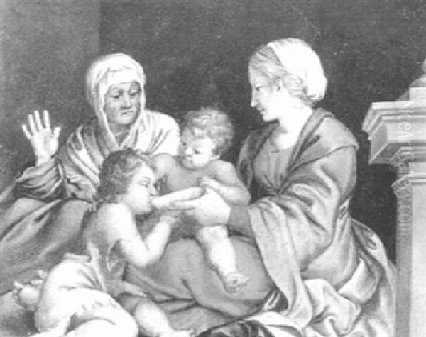 Madonna Con Bambino, Sant'anna E San Giovanni Battista Bambino Oil Painting by Annibale Carracci