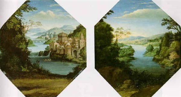 An Extensive River Landscape Oil Painting by Annibale Carracci