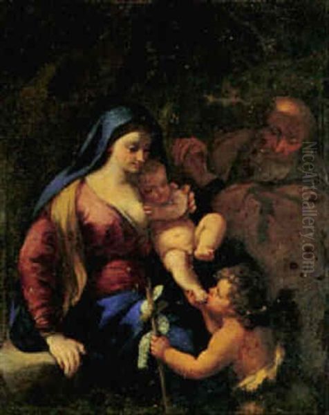 Denn Hellige Familie Med Den Lille Johannes, Der Kysser Christusbarnets Fod Oil Painting by Annibale Carracci