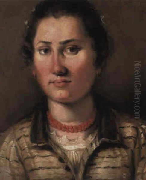 Portrait Of A Lady Wearing A White Dress And Coral Necklace Oil Painting by Annibale Carracci