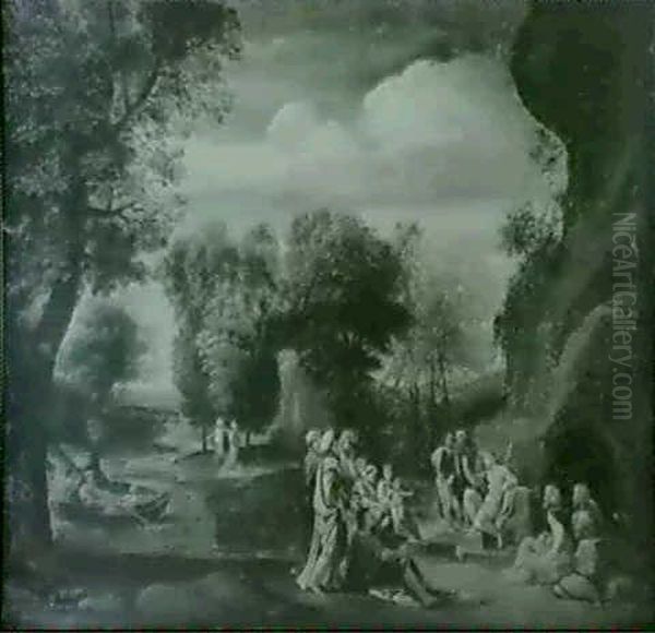 St. John The Baptist Preaching To A Crowd Gathered On The   Banks Of The Jordan Oil Painting by Annibale Carracci