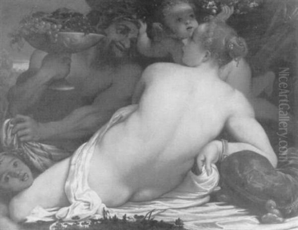 Venus, A Satyr And Two Amorini Oil Painting by Annibale Carracci