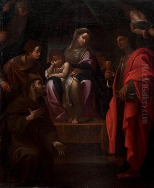 Vierge A L'enfant Entouree De Saint Francois Et Saint Jean L'evangeliste Oil Painting by Ludovico Carracci