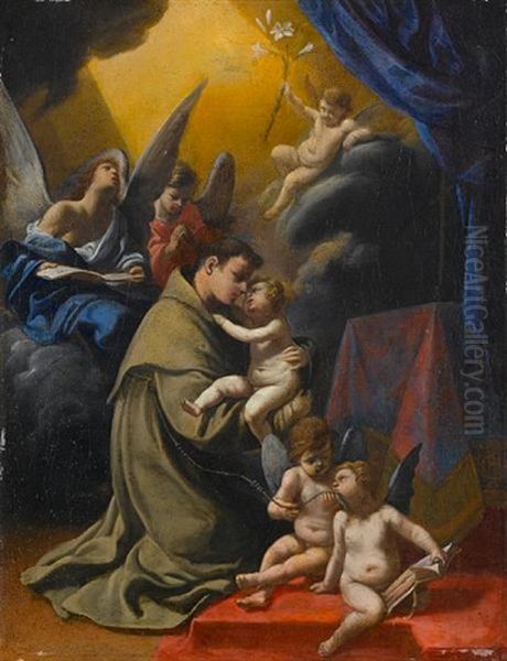 Saint Anthony Of Padua Holding The Christ Child And Surrounded By Angels Oil Painting by Ludovico Carracci