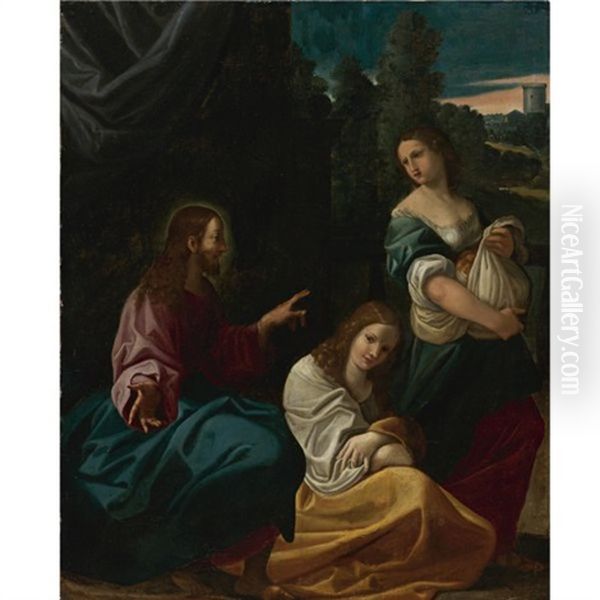 Christ With Martha And Mary Oil Painting by Ludovico Carracci