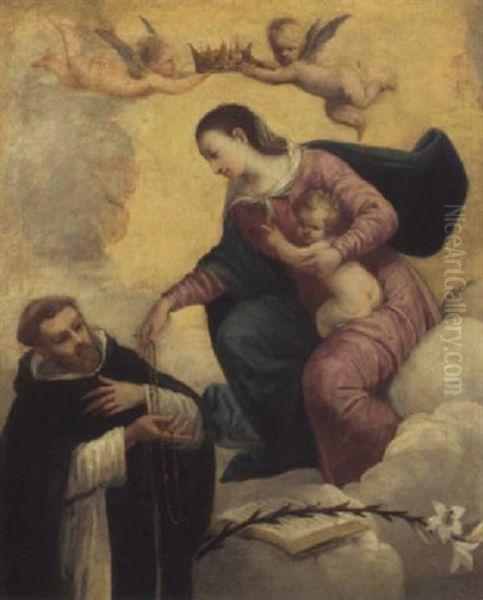 Saint Dominic Adoring The Madonna And Child Oil Painting by Ludovico Carracci