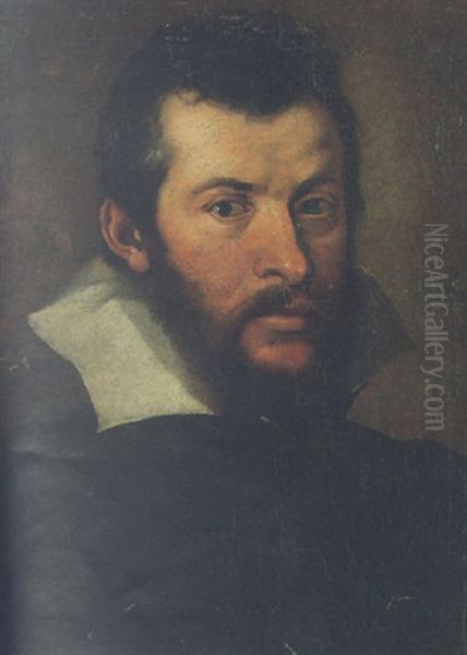 Portrait Of A Bearded Man Wearing Black With A White Collar Oil Painting by Ludovico Carracci