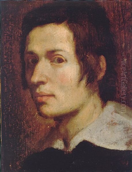 Portrait Of A Young Man Wearing A Black Tunic And A White Collar Oil Painting by Ludovico Carracci