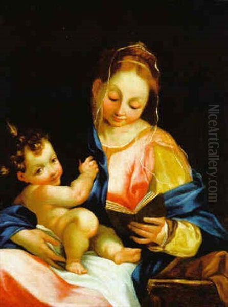 La Vergine Leggendo Un Libro Con Il Bambino Oil Painting by Ludovico Carracci