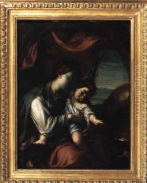 Madonna Con Bambino E Sant'antonio Abbate Oil Painting by Ludovico Carracci