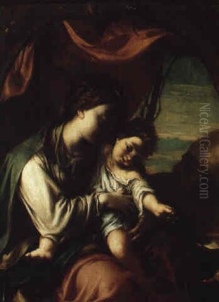 Madonna And Child Adored By Saint Anthony Abbot Oil Painting by Ludovico Carracci