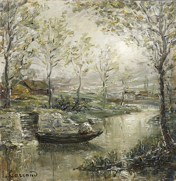 Pecheur En Barque Oil Painting by Louis-Hilaire Carrand