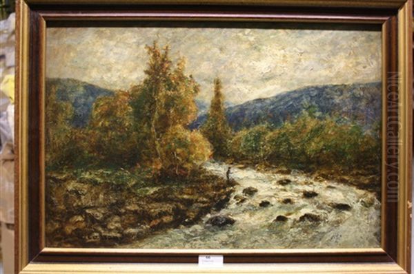 Le Pecheur Dans Le Torrent Oil Painting by Louis-Hilaire Carrand