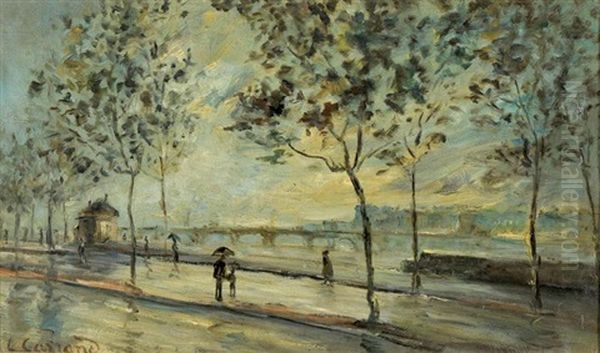 Pluie Sur Les Quais A Lyon Oil Painting by Louis-Hilaire Carrand