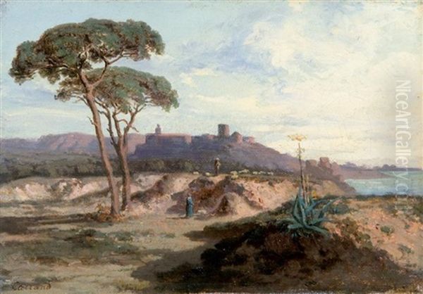 Vue Du Lac De Nemi Oil Painting by Louis-Hilaire Carrand