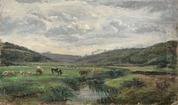 Vaches S'abreuvant Oil Painting by Louis-Hilaire Carrand