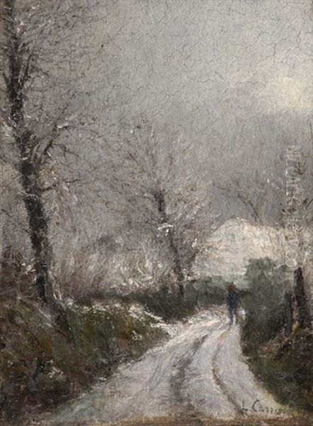 Chemin Enneige Oil Painting by Louis-Hilaire Carrand