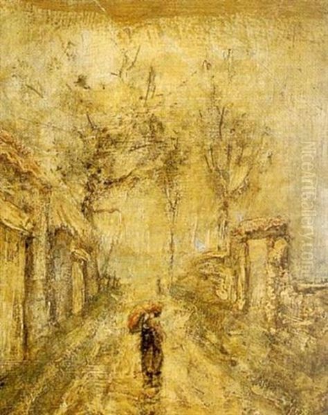 Le Parapluie Rouge Oil Painting by Louis-Hilaire Carrand