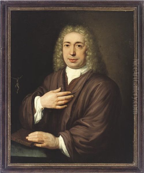 Portrait Of A Gentleman With His Left-hand Resting On A Book Oil Painting by Abraham Carre