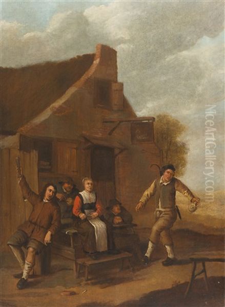 Frohlich Zechende Bauern Vor Einem Wirtshaus by Franciscus Carre