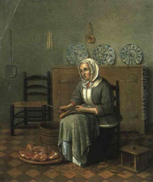 Junge Frau Beim Rubenputzen In Der Kuche Oil Painting by Franciscus Carre